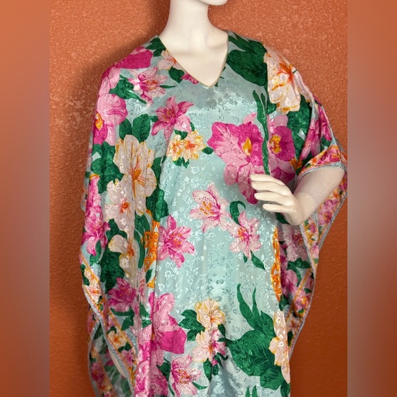 Sante Caftan Kaftan Dress One Size Tropical Floral Teal Green Paisley. E31 - Picture 5 of 10